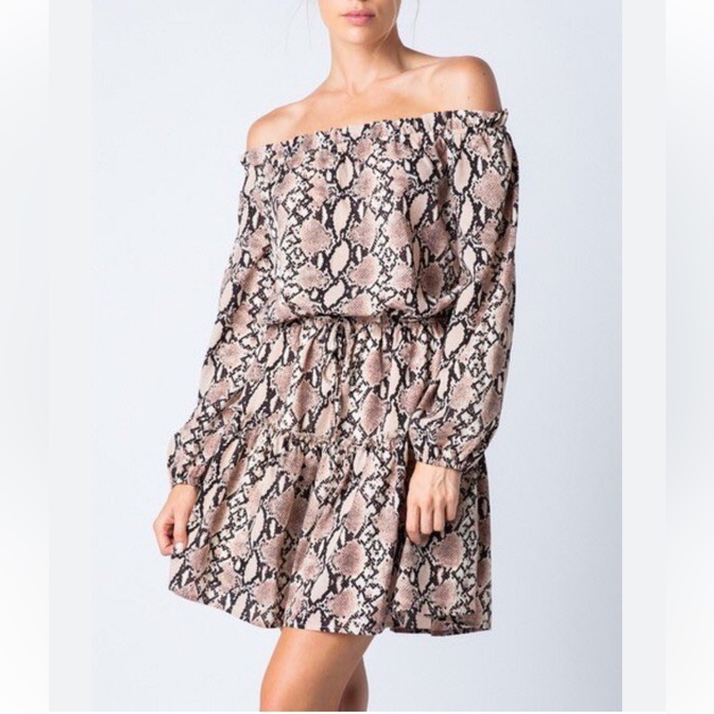 &Merci snake print off shoulder mini dress size M